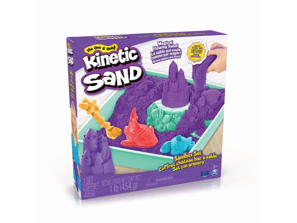 KINETIC SAND KRABICE TEKUTÉHO PÍSKU S PODLOŽKOU FIALOVÁ