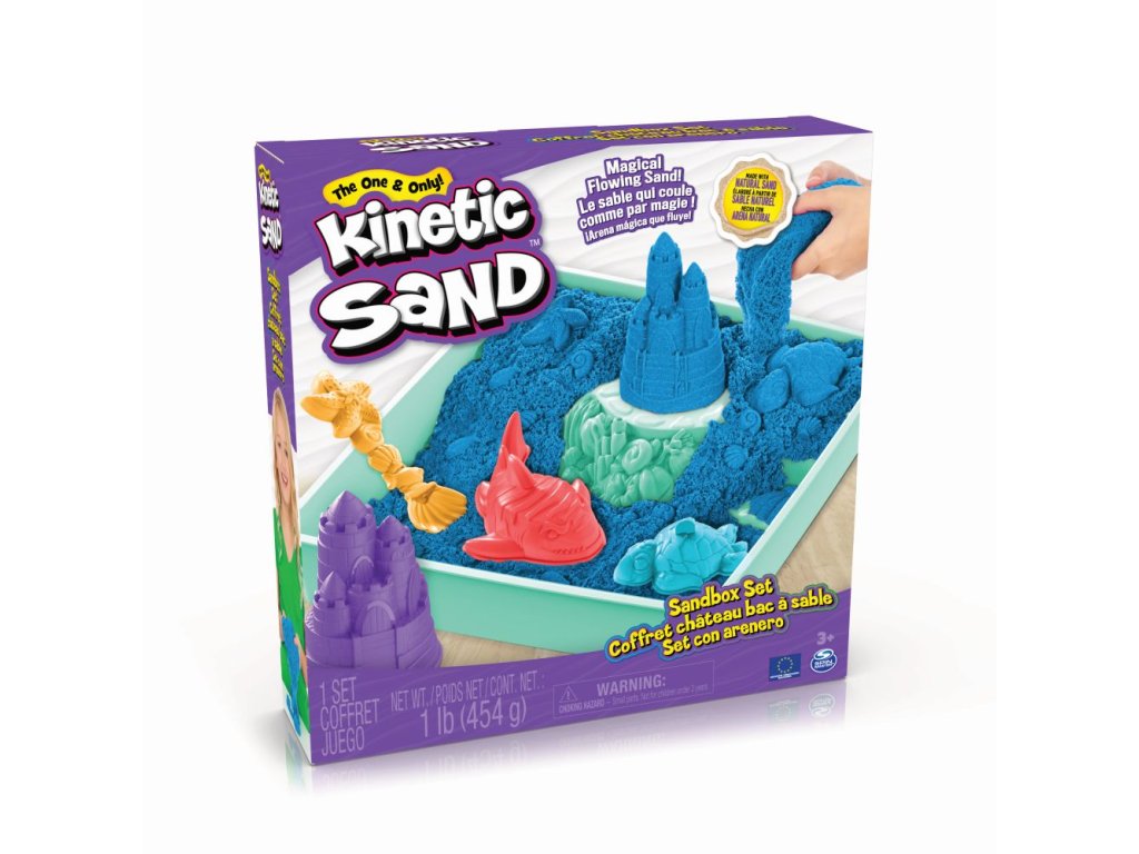 KINETIC SAND KRABICE TEKUTÉHO PÍSKU S PODLOŽKOU MODRÁ