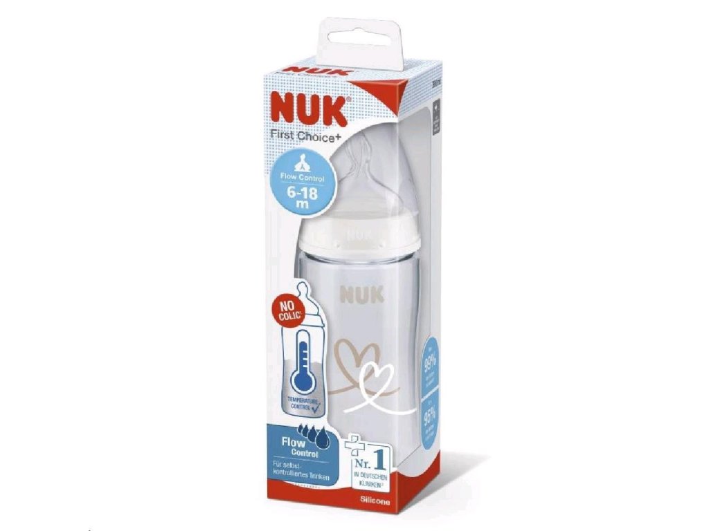 Kojenecká láhev NUK FC+Temperature Control 300 ml BOX-Flow Control savička white