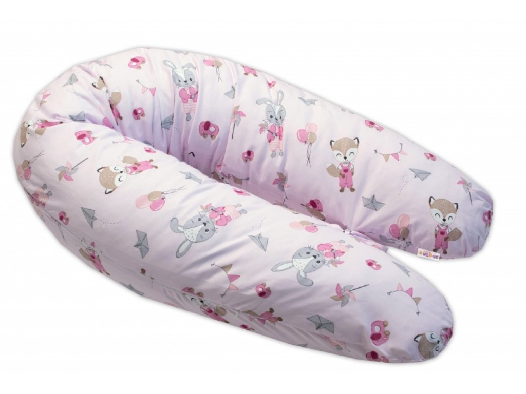 Kojící bavlněný polštář - relaxační poduška Liška a zajíc, růžový