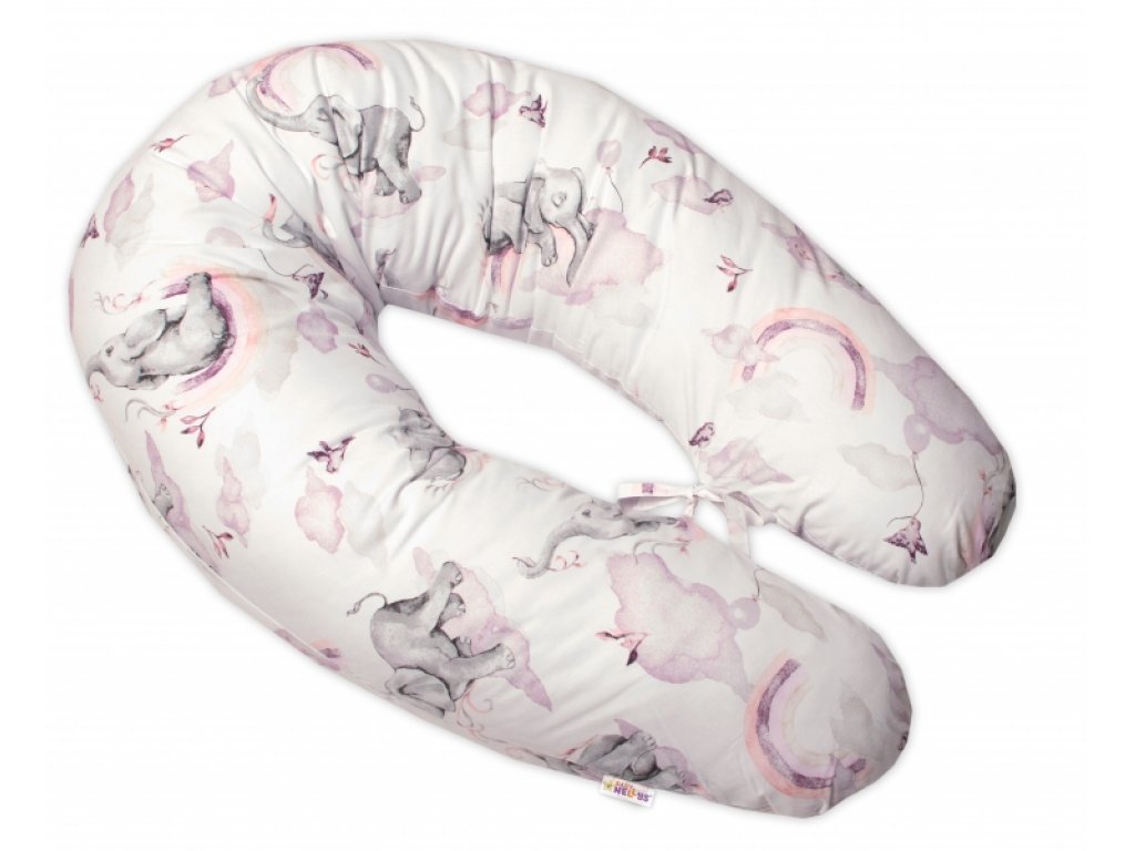 Kojící bavlněný polštář - relaxační poduška , Slon a Duha, růžový