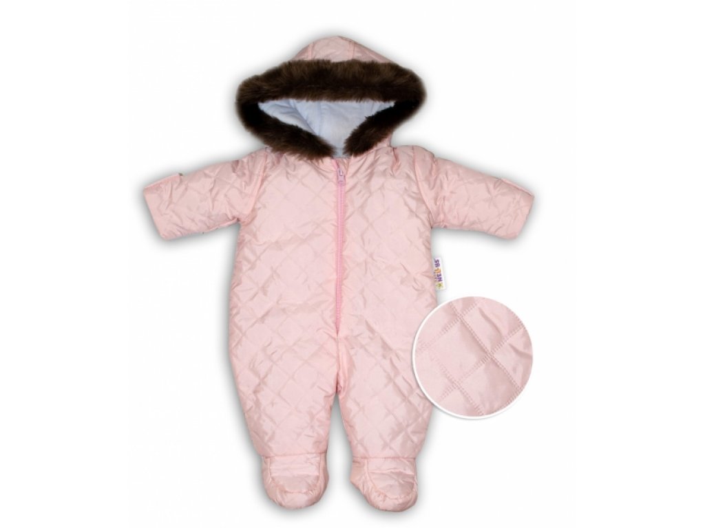Kombinéza s kapucí a kožíškem Baby Nellys ®prošívaná - sv. růžová, vel. 68