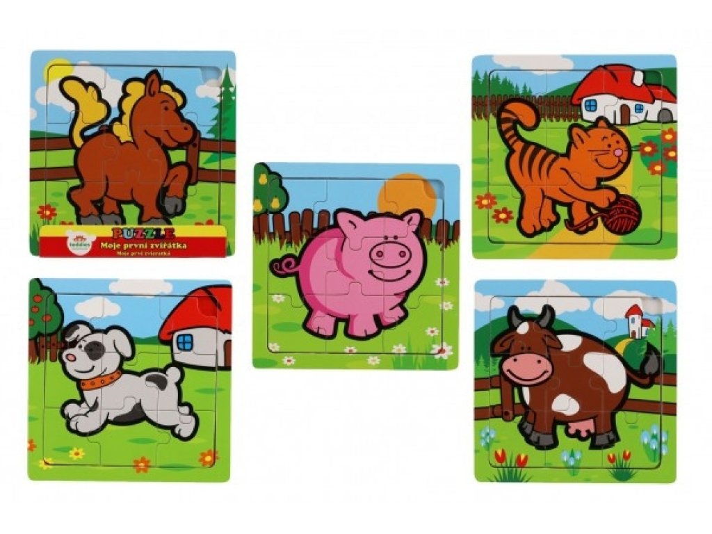 Mini puzzle dřevěné 9 dílků Moje první zvířátka pro nejmenší 15x15x0,8cm asst 6 druhů