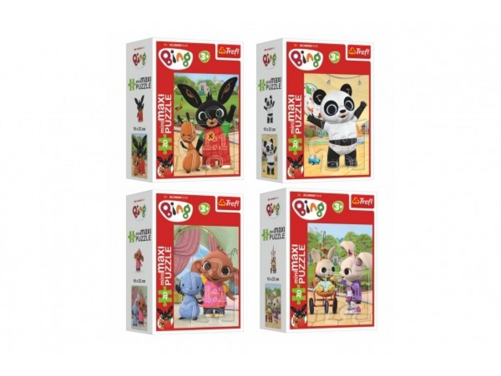 Minipuzzle miniMaxi 20 dílků Bingovi přátelé/Králíček Bing 4 druhy v krabičce 8x11cm