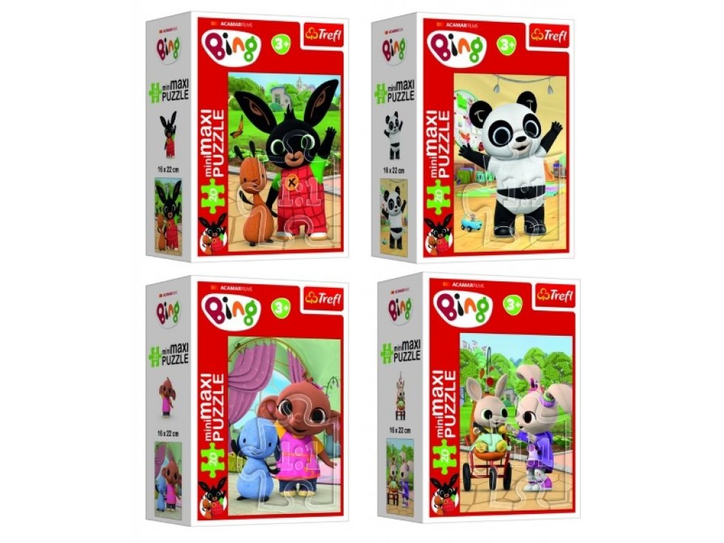 Minipuzzle miniMaxi 20 dílků Bingovi přátelé/Králíček Bing 4 druhy v krabičce 8x11cm