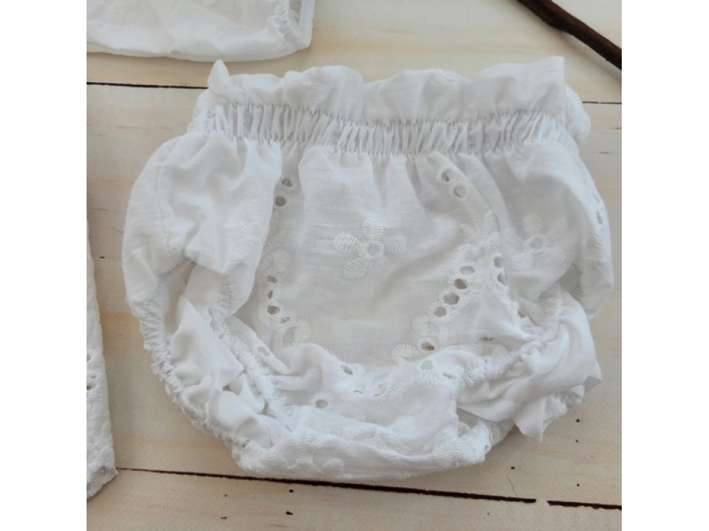 Mušelínové šatičky s Madeira vyšívkou + kalhotky a čelenka 3D, bílé
