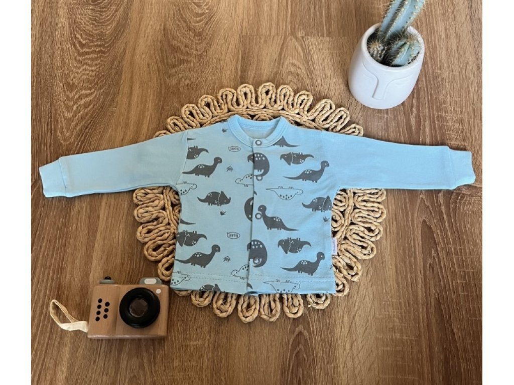 Novorozenecká bavlněná košilka, kabátek, , Dino park - modrá s potiskem