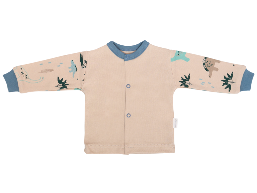 Novozenecká bavlněná košilka, kabátek, Dinosaurus - krémová s potiskem
