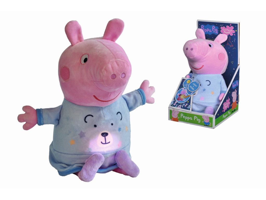 Peppa Pig 2v1 plyšový usínáček hrající + světlo, modrý, 25 cm