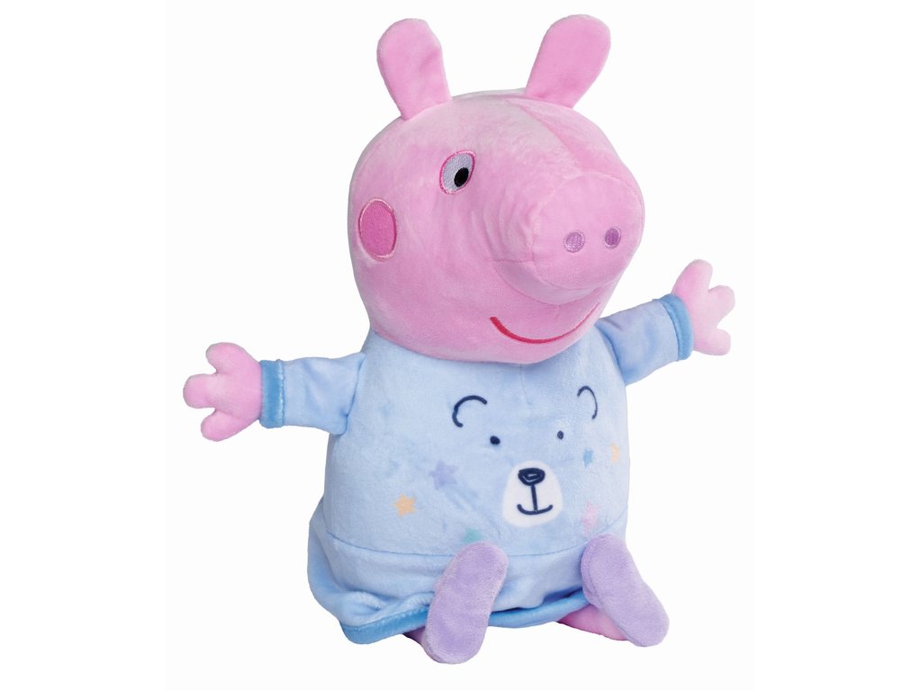 Peppa Pig 2v1 plyšový usínáček hrající + světlo, modrý, 25 cm