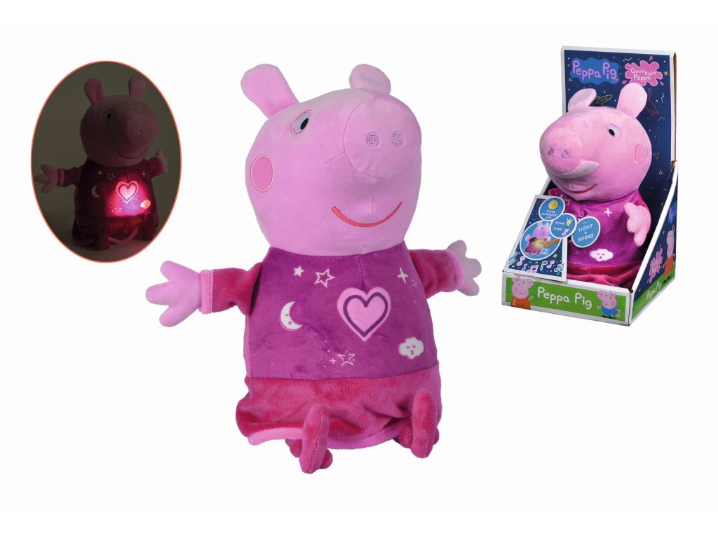 Peppa Pig 2v1 plyšový usínáček, hrající + světlo, růžový, 25 cm