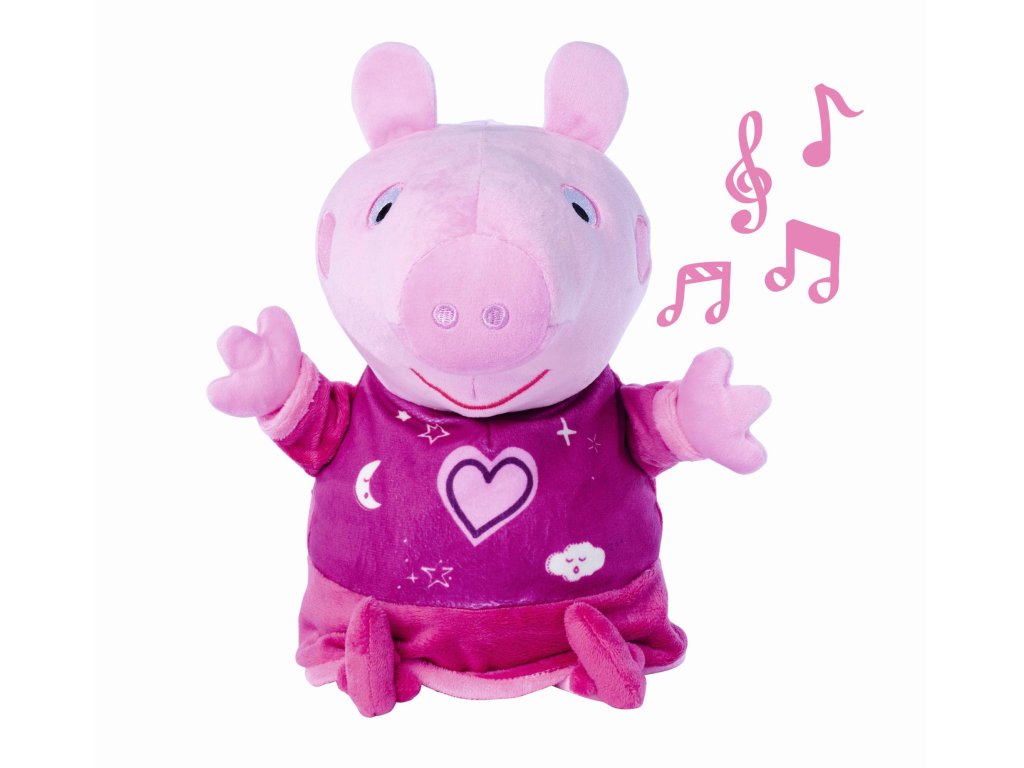 Peppa Pig 2v1 plyšový usínáček, hrající + světlo, růžový, 25 cm