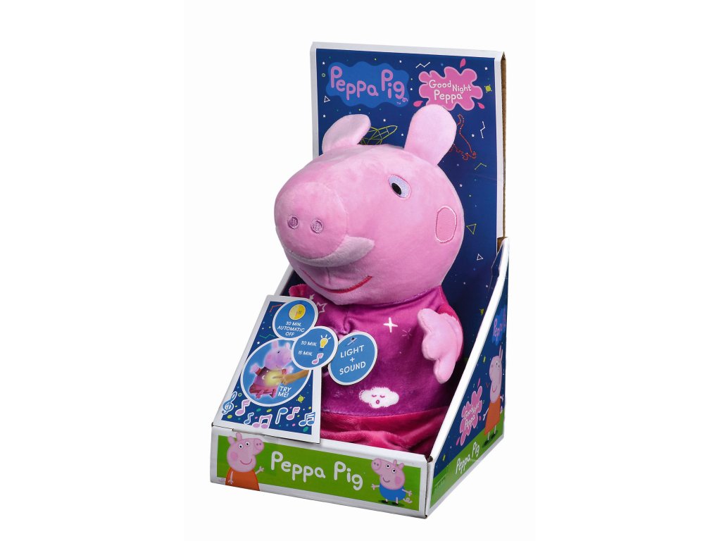 Peppa Pig 2v1 plyšový usínáček, hrající + světlo, růžový, 25 cm