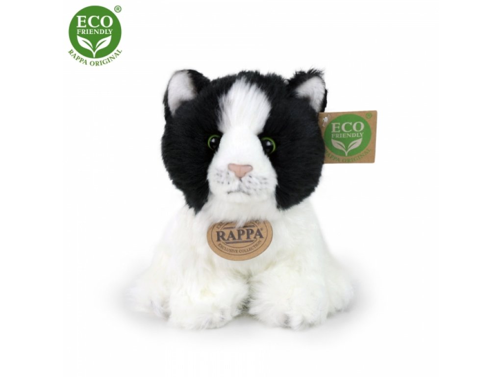 Plyšová kočka černo-bílá sedící 17 cm ECO-FRIENDLY