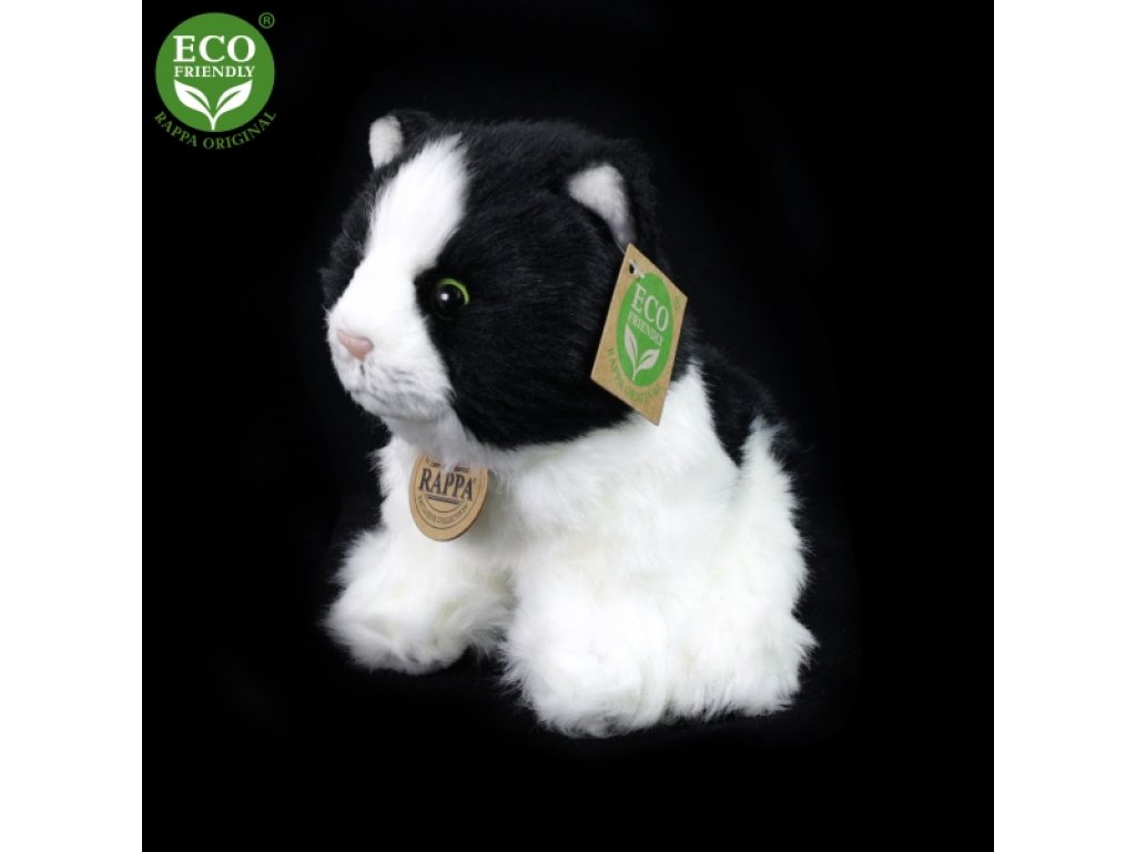 Plyšová kočka černo-bílá sedící 17 cm ECO-FRIENDLY