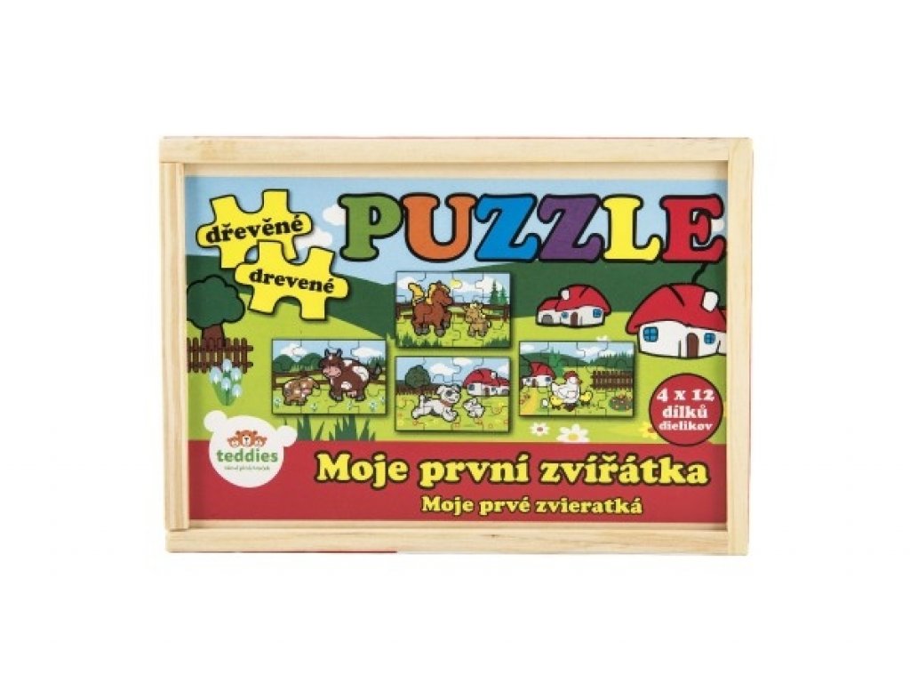 Puzzle dřevěné Moje první zvířátka 4x12 dílků 20x14x3,5cm v dřevěné krabičce 24m+ MPZ