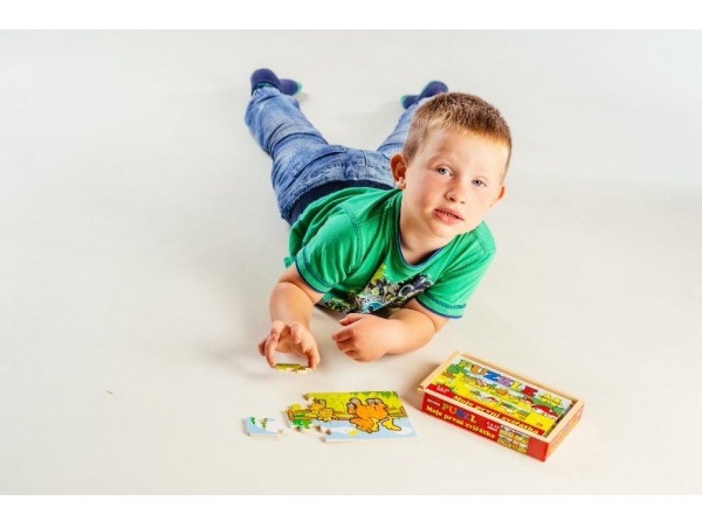 Puzzle dřevěné Moje první zvířátka 4x12 dílků 20x14x3,5cm v dřevěné krabičce 24m+ MPZ
