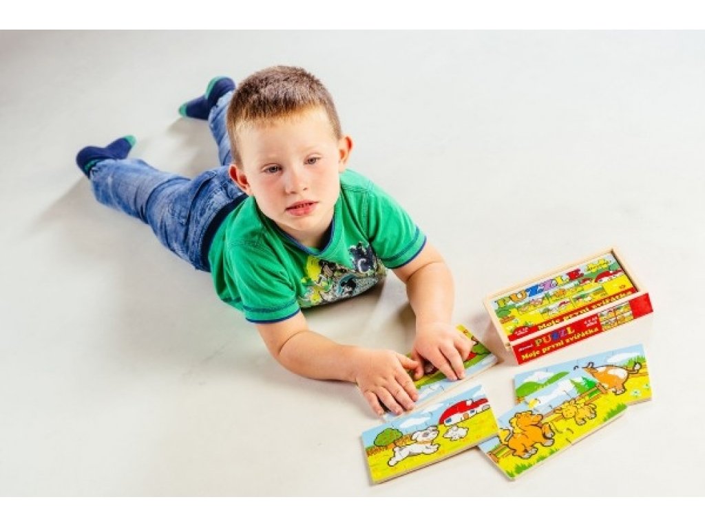 Puzzle dřevěné Moje první zvířátka 4x12 dílků 20x14x3,5cm v dřevěné krabičce 24m+ MPZ