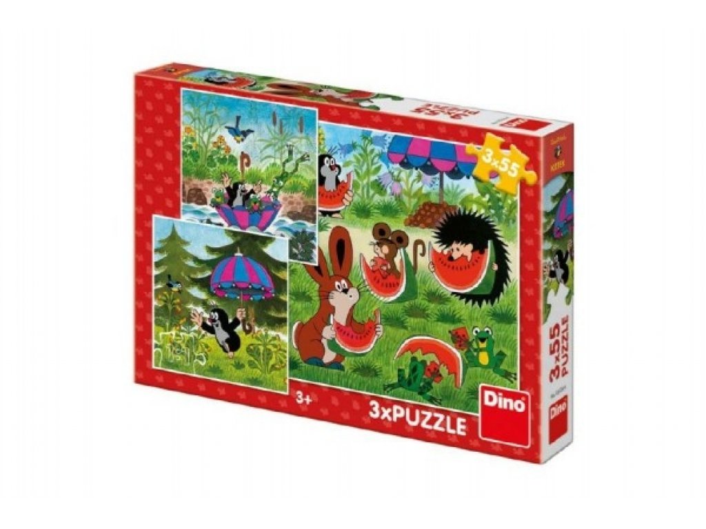 Puzzle Krtek a paraplíčko 18x18cm 3x55 dílků v krabici 27x19x3,5cm