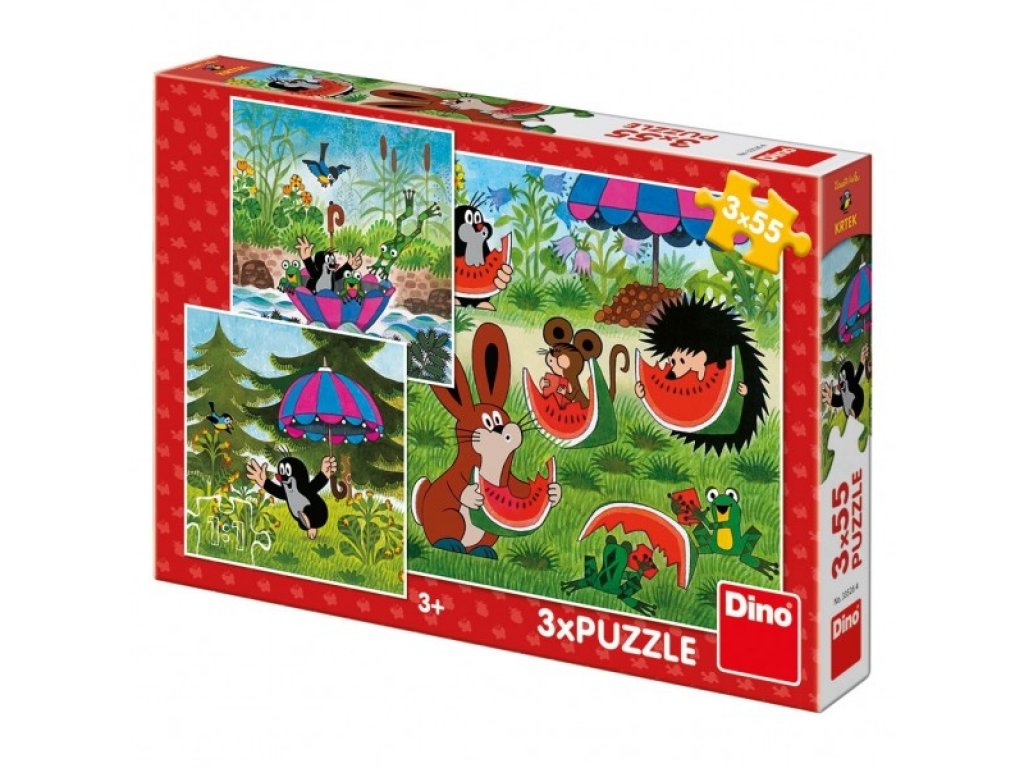Puzzle Krtek a paraplíčko 18x18cm 3x55 dílků v krabici 27x19x3,5cm