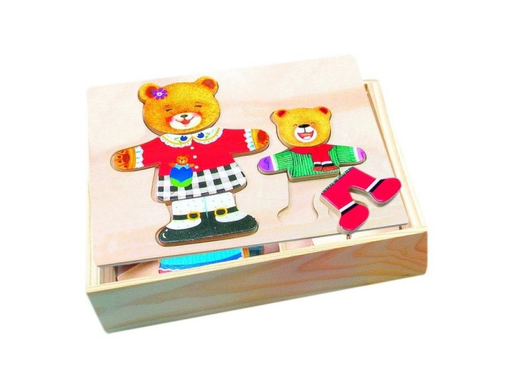 Puzzle Šatník medvědi dřevo barevný v krabici 19x14x4cm