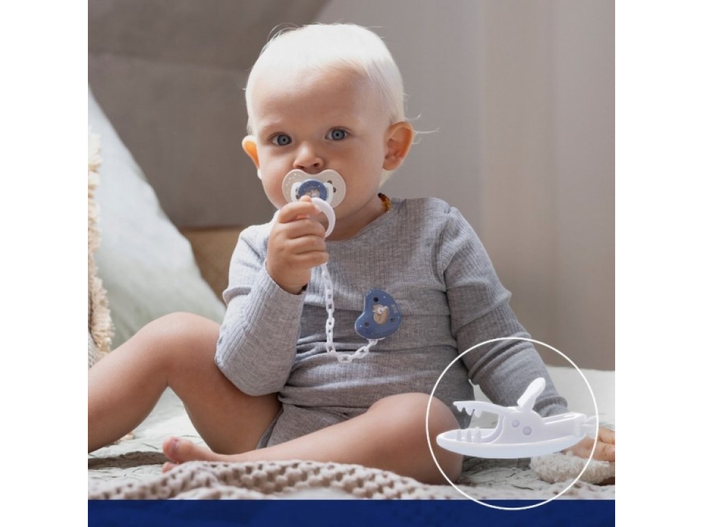 Řetízek na dudlík s klipsou Lovi Night &amp; Day Boy - modrý