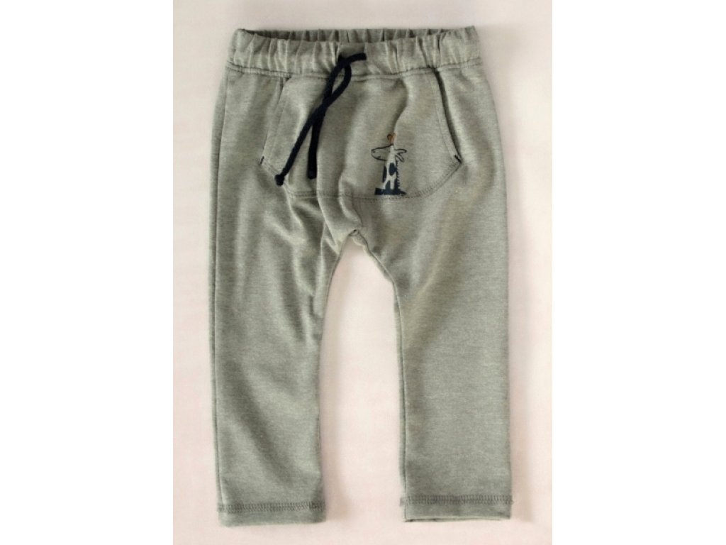Stylové dětské kalhoty, tepláky s klokankovou kapsou - šedé
