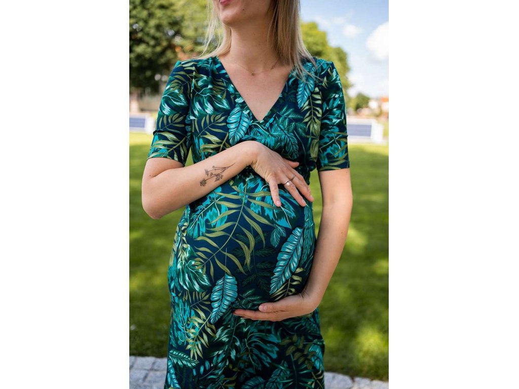 Těhotenské a kojící šaty Two Ways LONG milk & love zeleno modré
