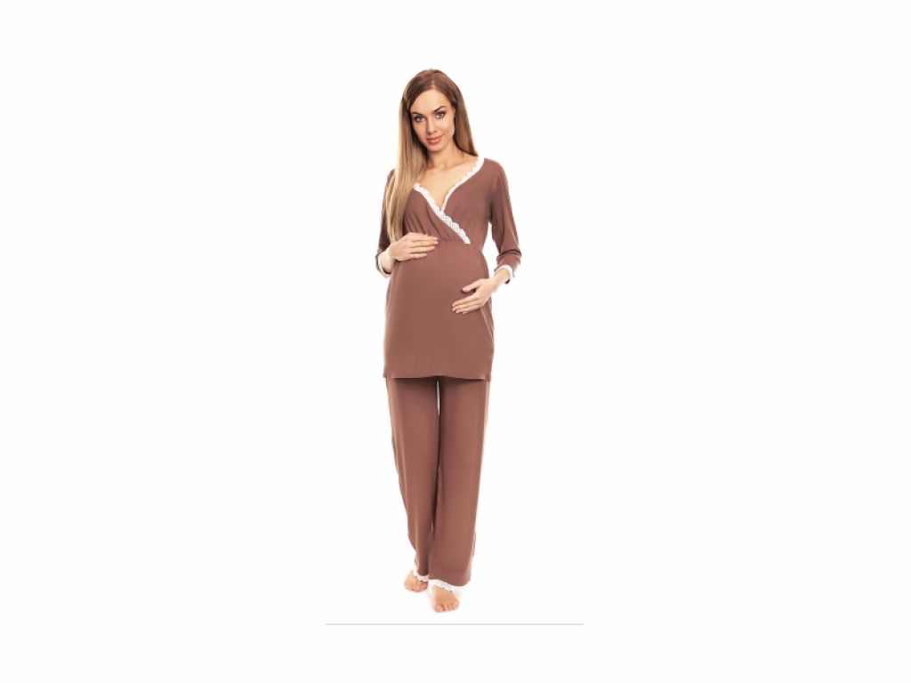 Těhotenské, kojící pyžamo s krajkovým lemováním