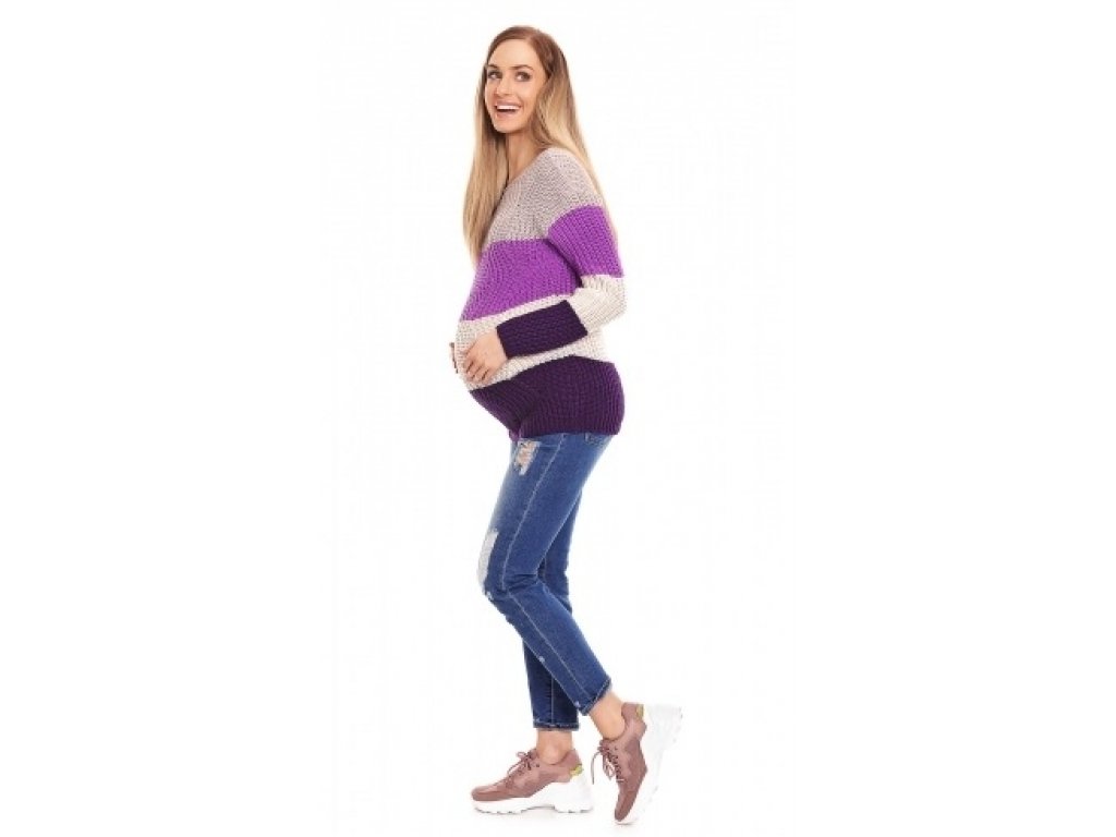 Teploučký těhotenský svetr, široké pruhy