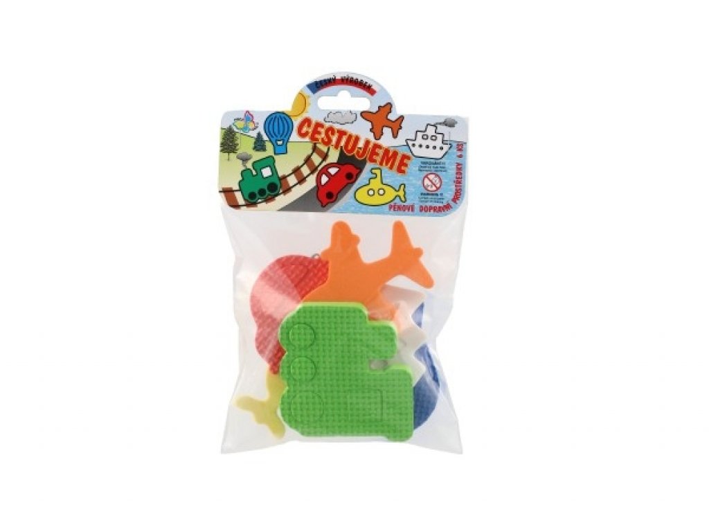 Vodolepky Pěnové dílky cestujeme 6ks v sáčku 14x21cm