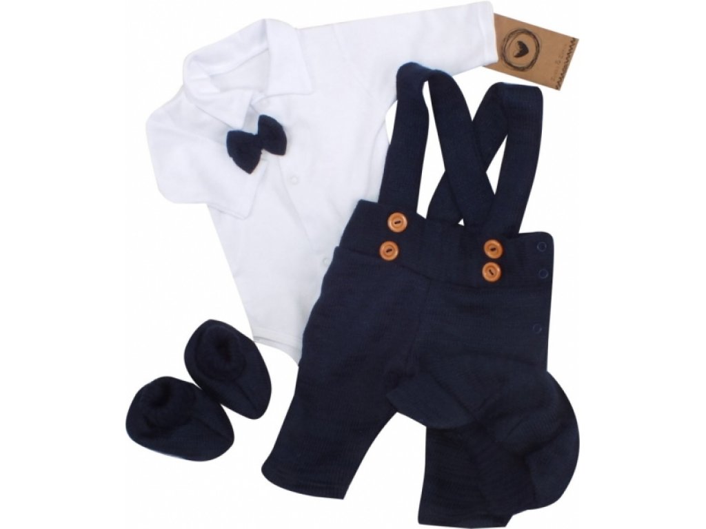 Z&Z 5-dílná pletená sada Boy, body, kalhoty, čepička, motýlek, botičky
