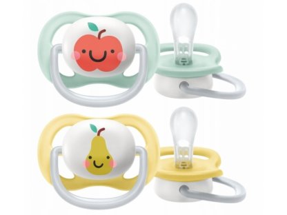 AVENT Dudlík Ultra Air Happy, 0-6m - Jablko/Hruška, mátový/žlutý