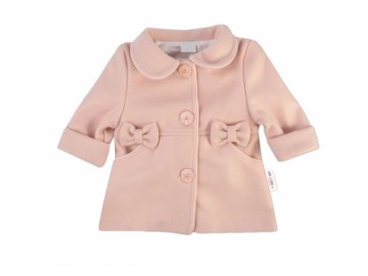 Baby Nellys Kojenecký flaušový kabátek s mašličkami, pudrově růžový
