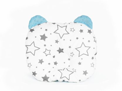 Baby Nellys Oboustranný polštářek s oušky, 30x35cm - Hvězdičky ,minky modrá/mátová