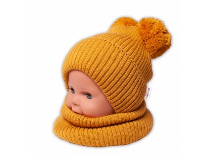 BABY NELLYS Zimní pletená čepice + nákrčník 
