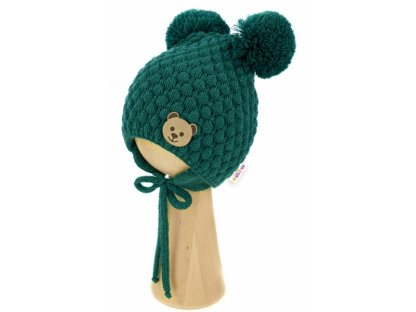 BABY NELLYS Zimní pletená čepice Teddy Bear na zavazování 2