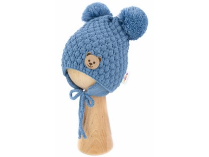 BABY NELLYS Zimní pletená čepice Teddy Bear na zavazování