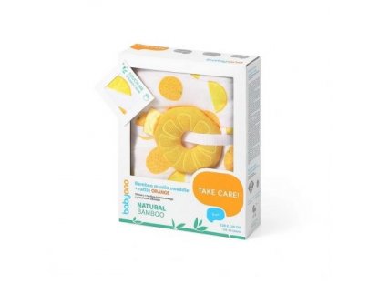 Bambus/Mušelín Pomeranč - plenka - muchláček + chrastítko oranžová/bílá, 0 m+ 2
