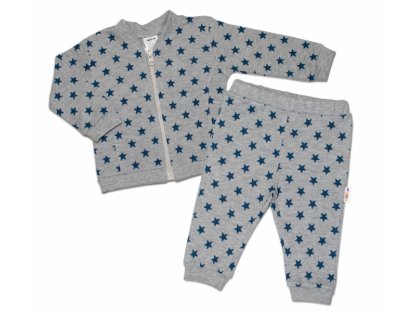 Bavlněná tepláková souprava  ® - Hvězdičky tm. modré/šedá