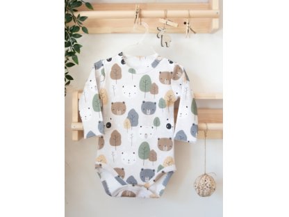 Bavlněné body dlouhý rukáv Forest Bear K-Baby, béžové