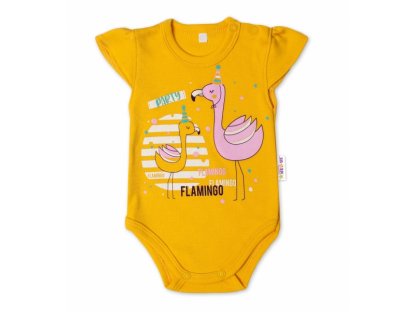 Bavlněné kojenecké body, kr. rukáv, Flamingo  2