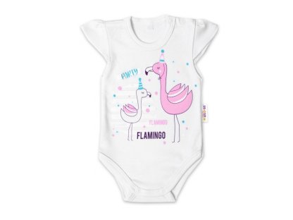 Bavlněné kojenecké body, kr. rukáv, Flamingo 