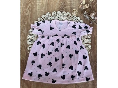 Bavlněné šaty s kr. nabíranými rukávy, Baby Mouse,růžové s potiskem