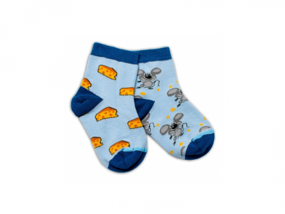 Bavlněné veselé ponožky Myška a sýr - světle modré
