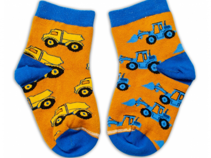 Bavlněné veselé ponožky Stavební stroje - hořčicové 2