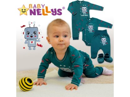 Bavlněný kojenecký overal Little Robot, tmavě zelený 2