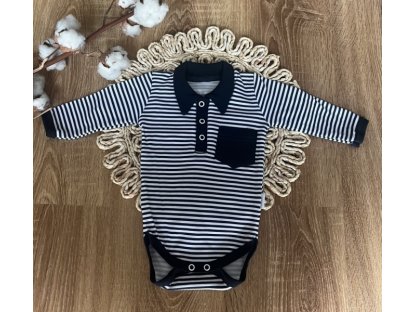 Body polo dl. rukáv bavlna , Sailor, černé s proužkem