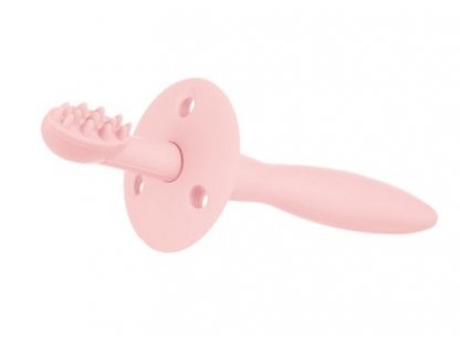 Canpol babies Silikonový zubní kartáček/kousátko s ochr. štítkem - růžový