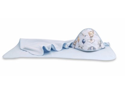 Dětská termoosuška s kapucí Baby Nellys, Létající zvířátka, 100 x 100 cm, modrá 2